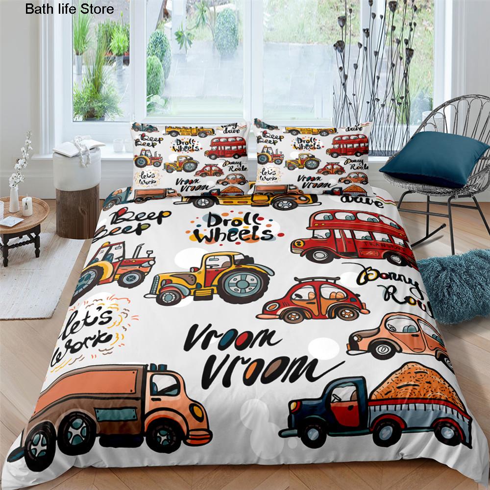 Kinder-Bettwäsche-Sets Bagger Traktor Bettdecke Bettbezug Cartoon Auto Jungen Bettbezug mit Kissenbezügen Queen Size Dekor Home