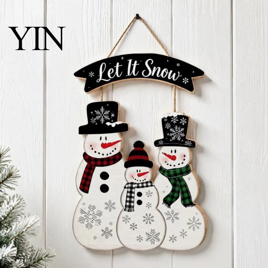 Vintage Style Seasonal Home Accents Christmas Wooden Hanging Sign, Rustic Holiday Wall Decor with Santa Claus Door Hanger Reindeer And Snowman