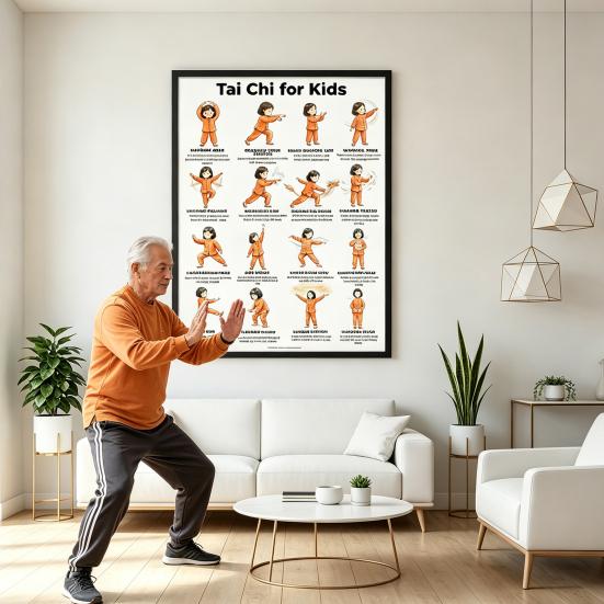 Plakát Tai Chi na židli Bez rámu Plakát s Tai Chi sestavou Jasné vizuální pokyny Tabulka cvičení vsedě pro seniory Začátečníky Jemné židle