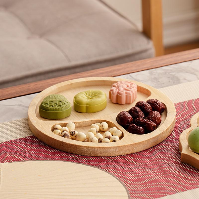1pcs Wooden Compartment Tray for Boiling Tea Snack Plate Home Living Room Nut Candy Fruit Serving Dish Solid Wood