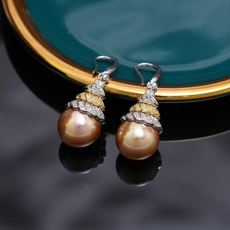 Cross-Border Champagne Gold Pearl Earrings Korean Version Of High-End Light Luxury Earrings Women'S Long Temperament Socialite Pearl Earrings