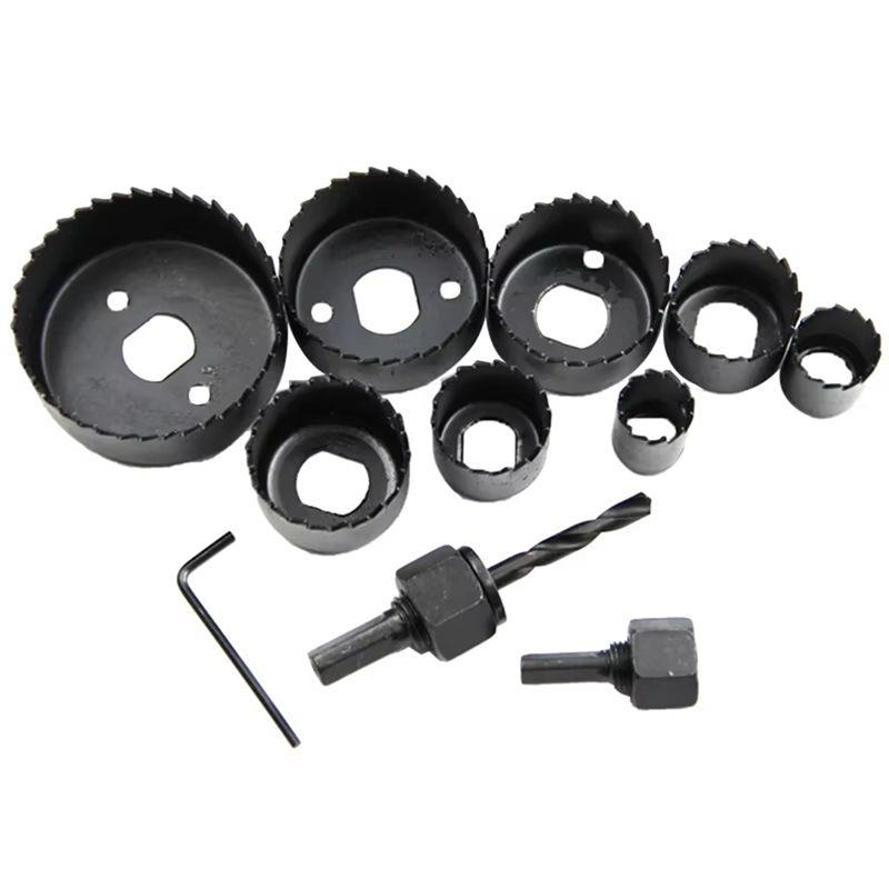 ABUL-11Pcs Hole Saw Kit Carbon Steel Metal Circle Power Drill Hole Cutter For Wood PVC And Plastic