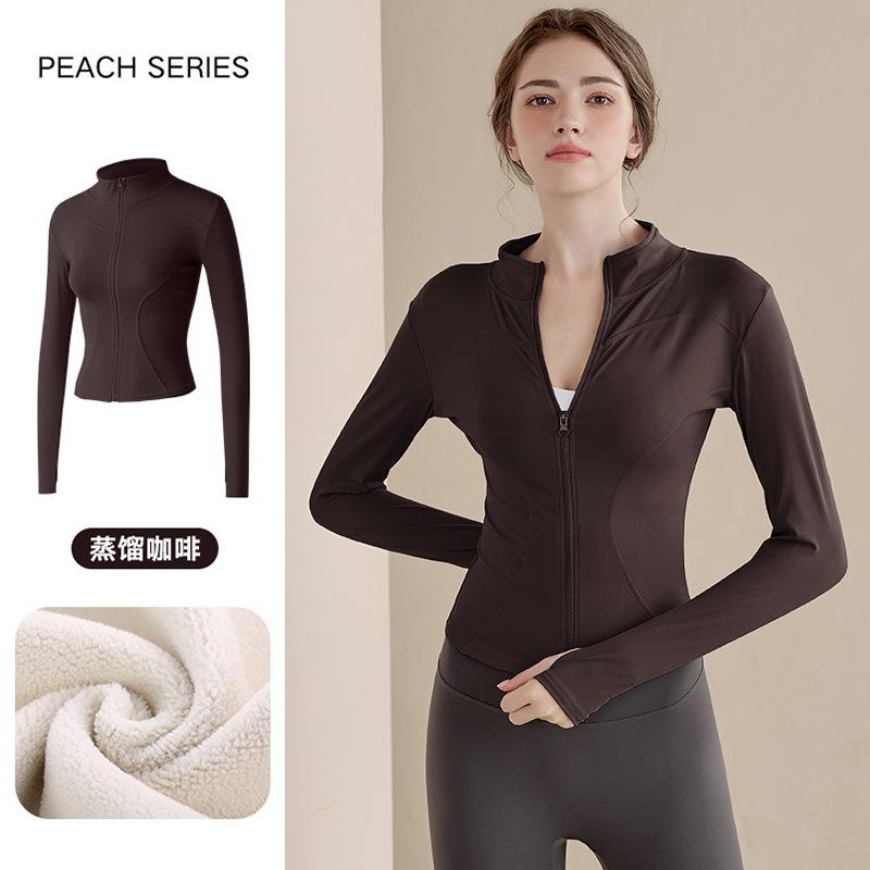 Fleece Yoga Clothes Women's 1011 New Spring Stand-up Neck Sports Jacket Cardigan Zipper Warm Fleece Running Top