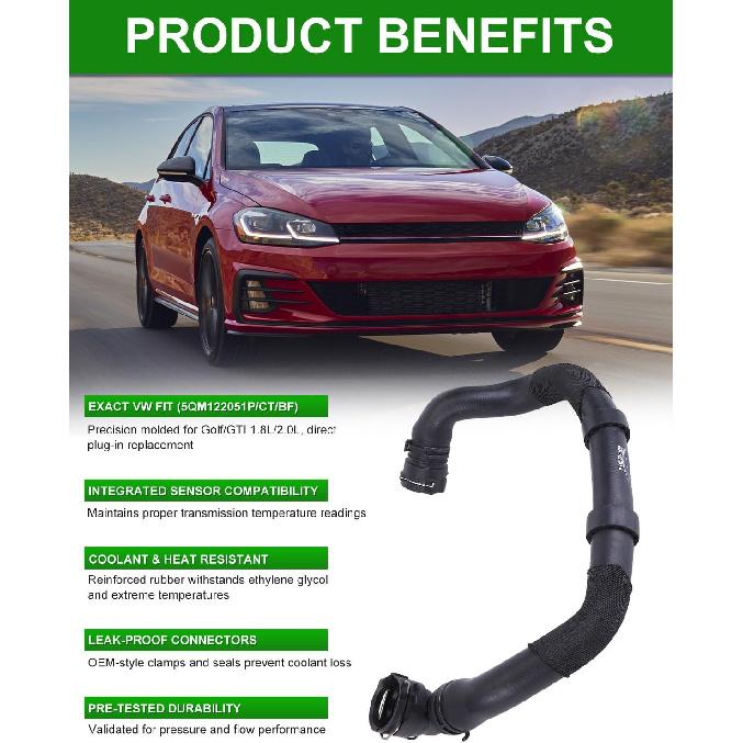 [2 Pin] Lower Radiator Coolant Hose Compatible with 2015-2019 Golf & 2015-2021 GTI, 1.8L 2.0L Engine Lower Radiator Coolant Water Hose Pipe Replaces