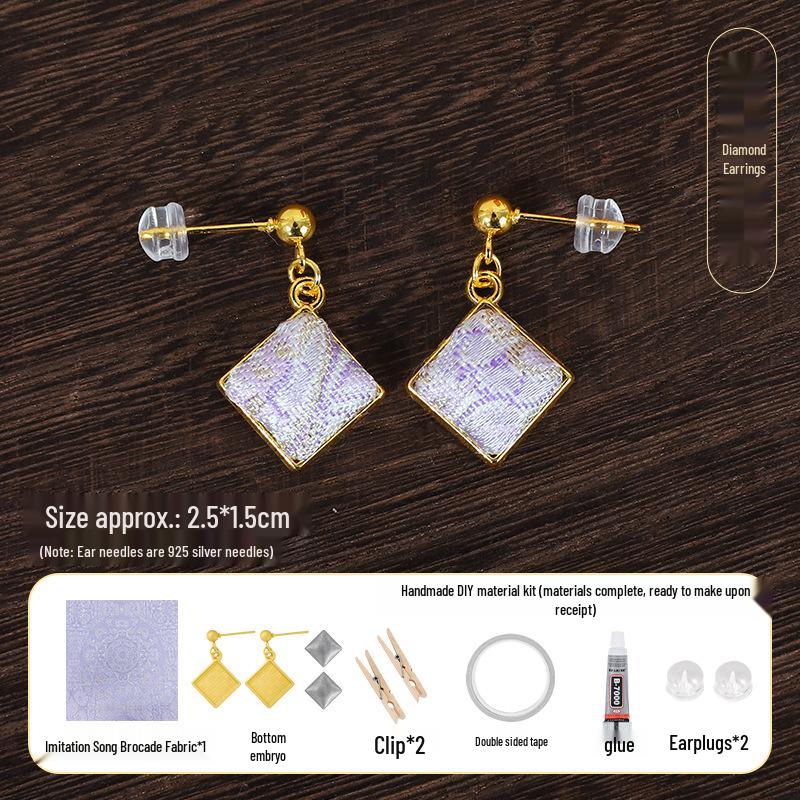 DIY Handmade Brocade Dangle Earrings Kit with 925 Silver Needles - New Chinese Style Gift Set
