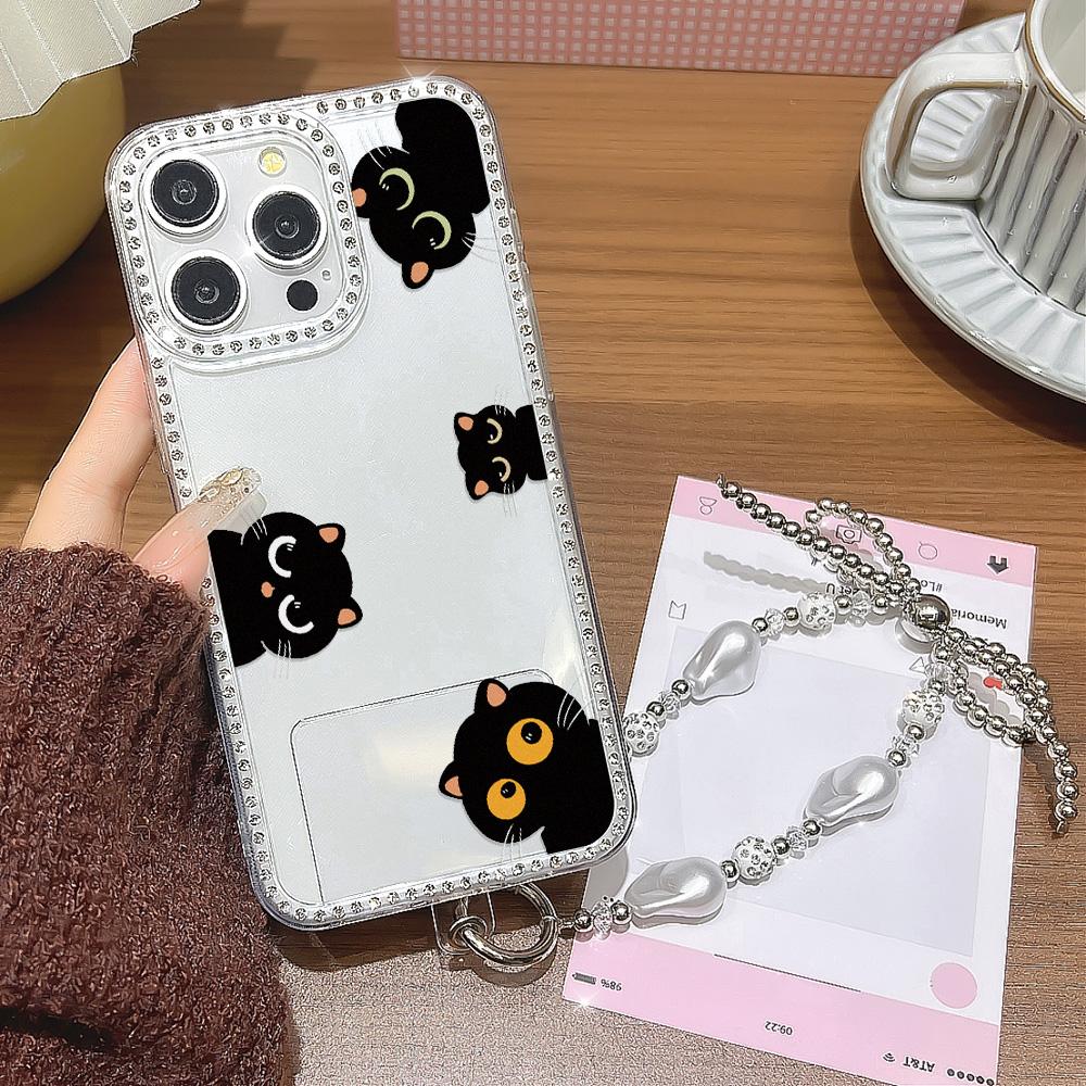 Bracelet Chain Phone Case For iPhone 17 16 15 13 14 for 17Air 17 12 14 16 Pro 17 14 16 Pro Max Sparking Diamond Cute Pattern Hard Cover With Lanyard
