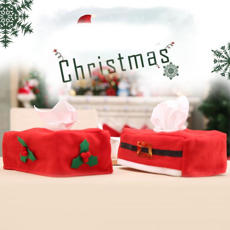 Christmas Tissue Box Cover Red Berries Leaves Belt Napkin Holder Case Decor Xmas