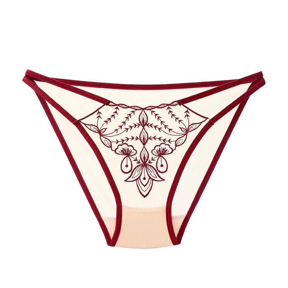 Original Light Luxury Temperament Women's Briefs High-value Tulle Embroidered Hollow Waist Cotton Crotch Hip-wrapped Sexy Underwear