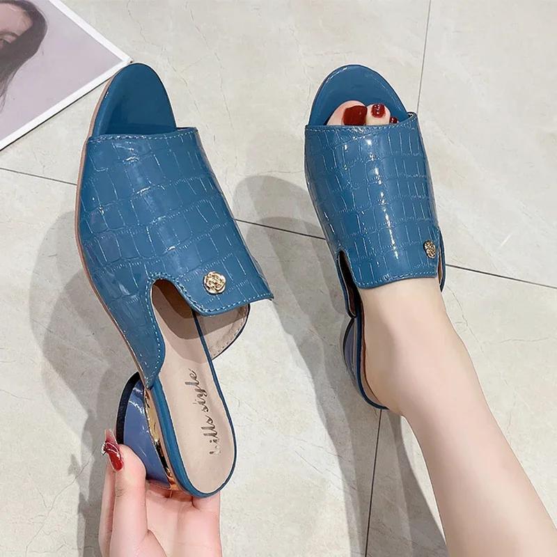 Fashion Women Slippers Elegant Mid Heels Shoes Fashion Women's Heeled Sandals 2025 Summer Flip Flops Dress Pumps New Mujer De Zapatillas