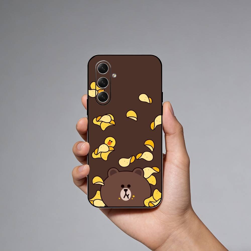 Cute Brown Bear Phone Case For Samsung Galaxy A73,21,22,32,71,53,52,51,80,5G Soft Black Cover