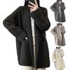 Sweater Coat Lapel Long Sleeve Open Front Knitting Sweater Coat with Pockets Solid Color Mid-length Casual
