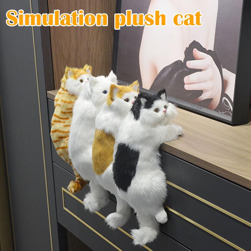 Cute Plush Simulation Cat Ornaments Stuffed Animals Figure Desktop Cats Hanging Kitten TV Realistic Furry Cabinet Deco Figu O6M3