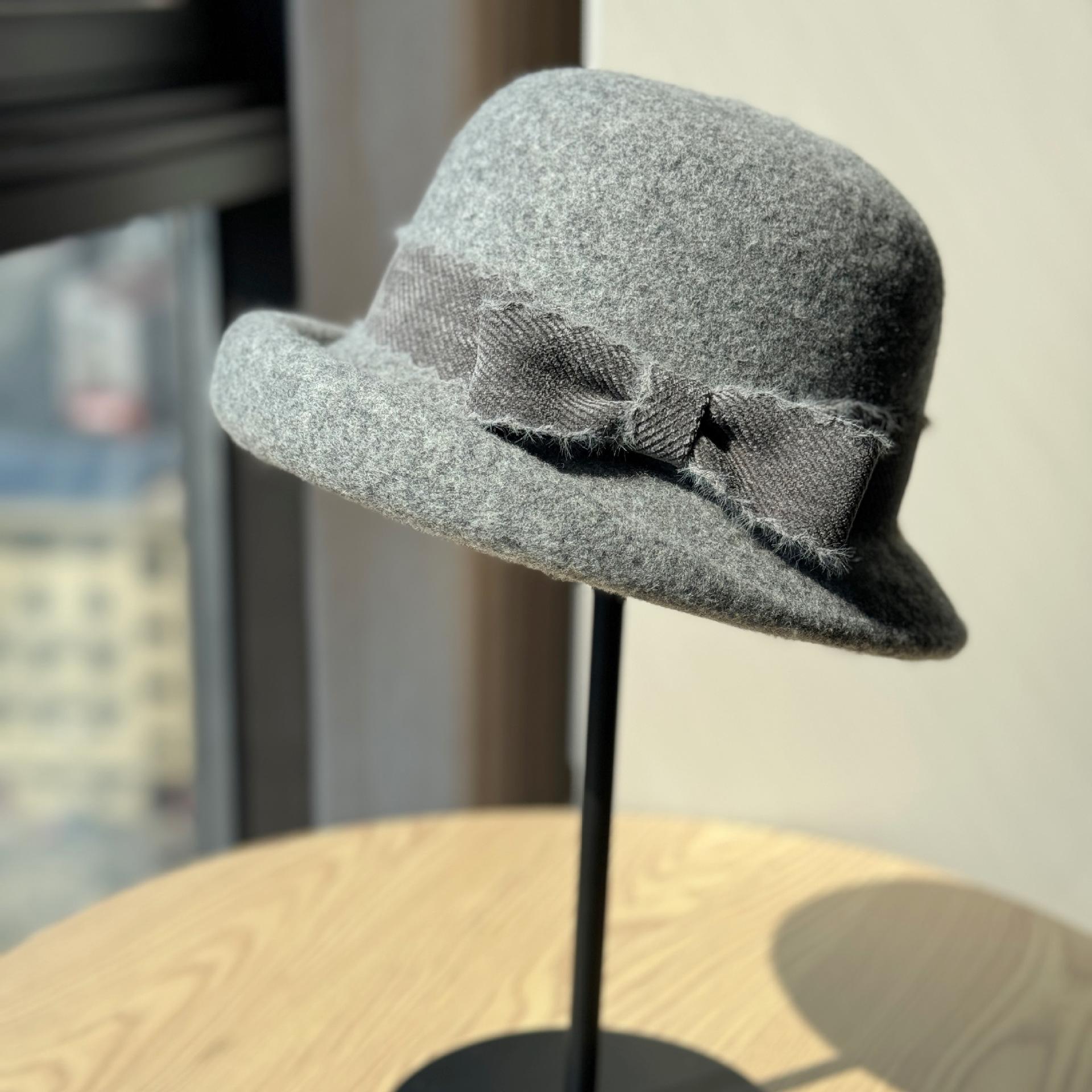 

New wool rolled-edge high-end fisherman hat for women, fashionable autumn and winter small-face bucket hat, trendy felt hat for international ladies Adult54-60Adjustable сірий колір