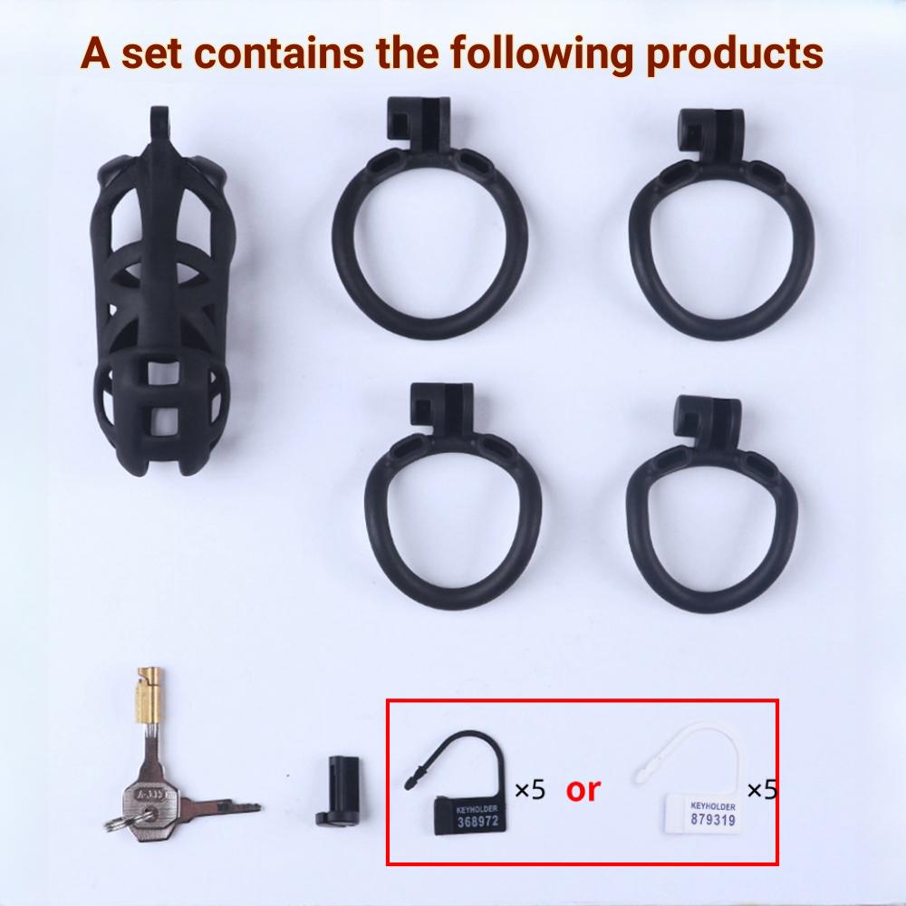 Chastity Men's Lock Chaste Vessel Černá Světlý PVC kroužek na penis Stahovací kroužek Multi Size Cage SM Sex Toys BDSM