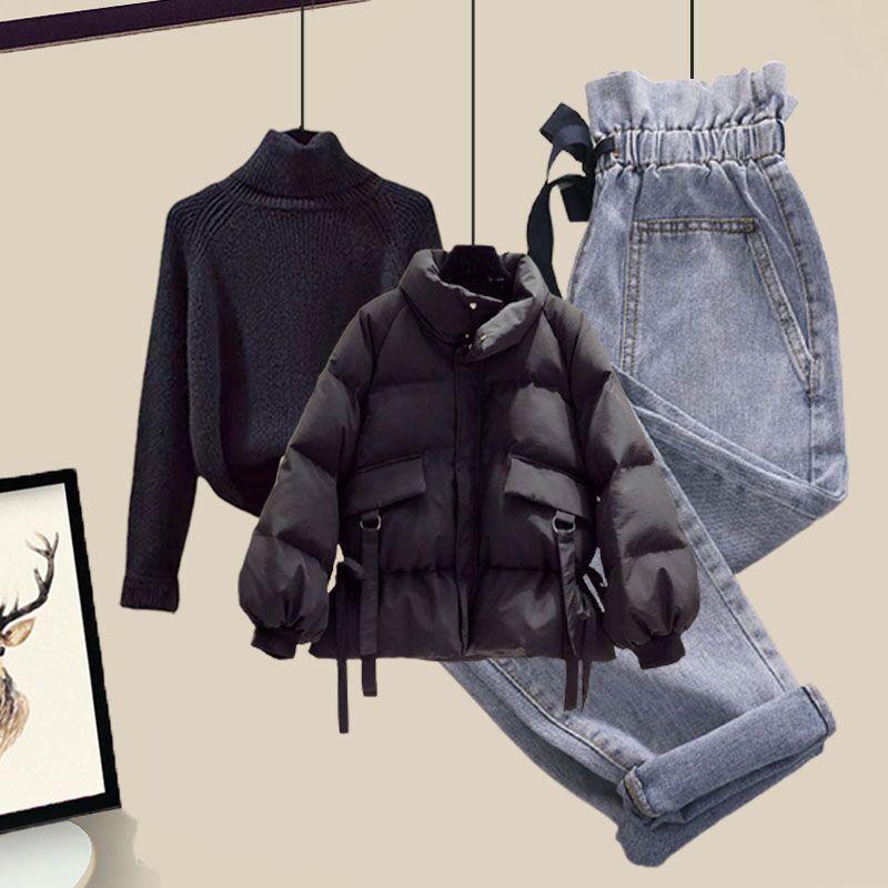 

Модний зимовий жіночий комплект: Пальто, Светр та Джинси XL