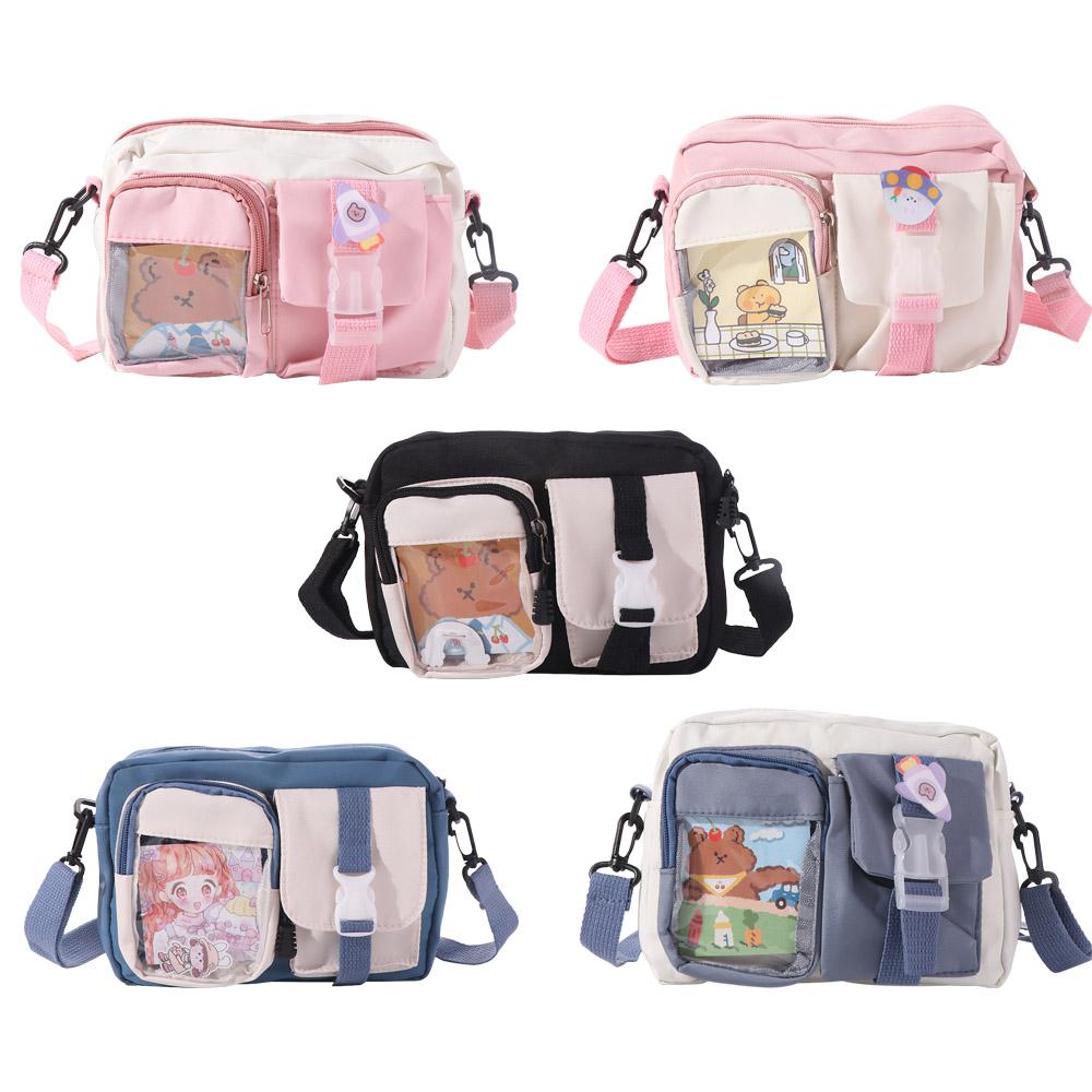 Pocket Transparent Shoulder Bag PVC Student Crossbody Bag Cute Harajuku Small Square Bag  Girls