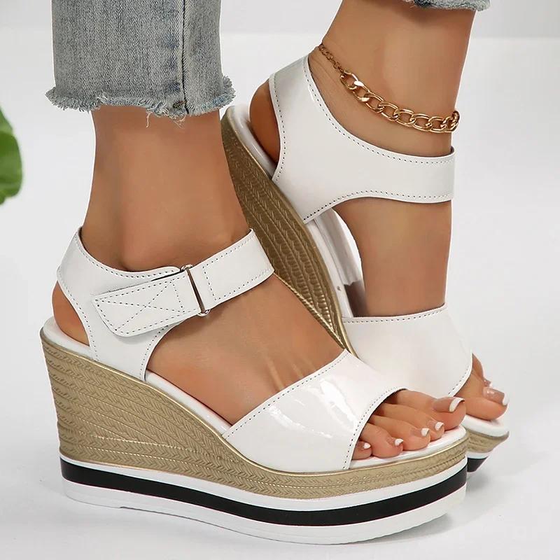 Fashion Women's Sandals Fashion Platform Shoes Women Summer Hook Loop Wedge Heeled Sandles Woman Ankle Strap High Heeled Sandalias 36-43