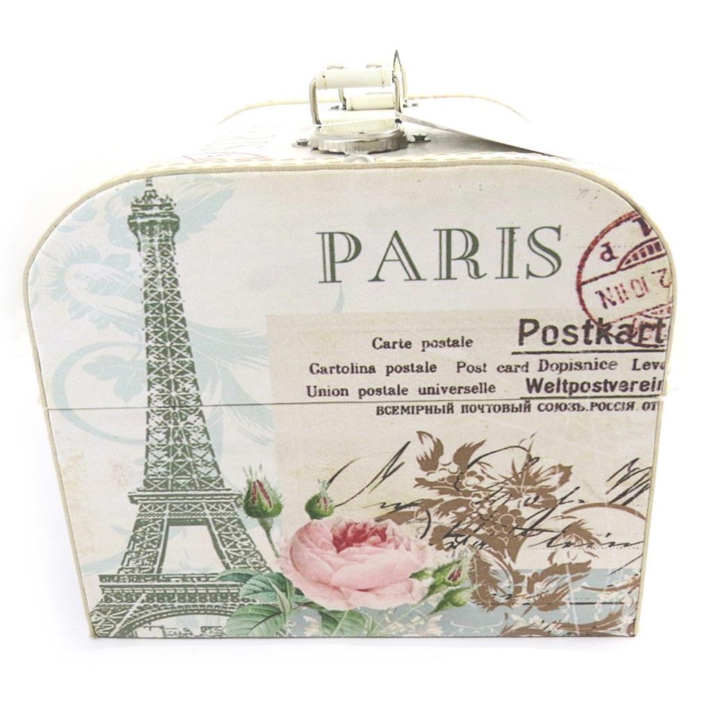 Les Trésors De Lily [M7742] - Sada 2 béžově zelených dřevěných kufrů 'Belle Epoque' (Eiffelova věž) - 22x18x14 a 18x15x10 cm