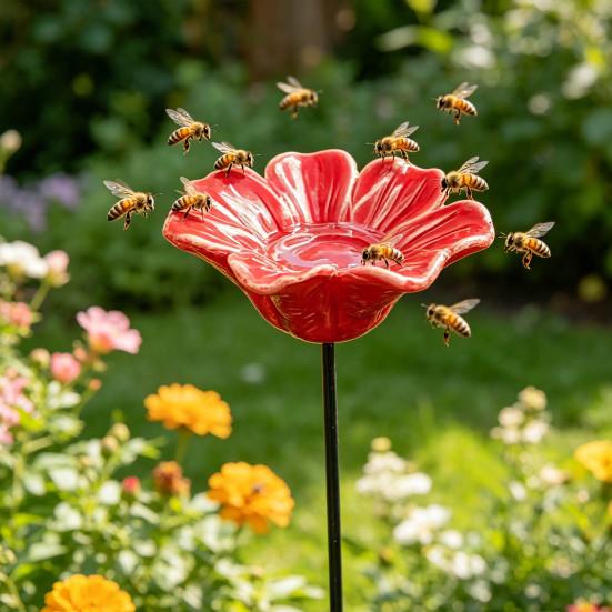 Bee Watering Station, with Realistic Flower Design, Ceramic Bee Waterer Arrangement Bee Bath Bowl, for Outdoor Patio Decor