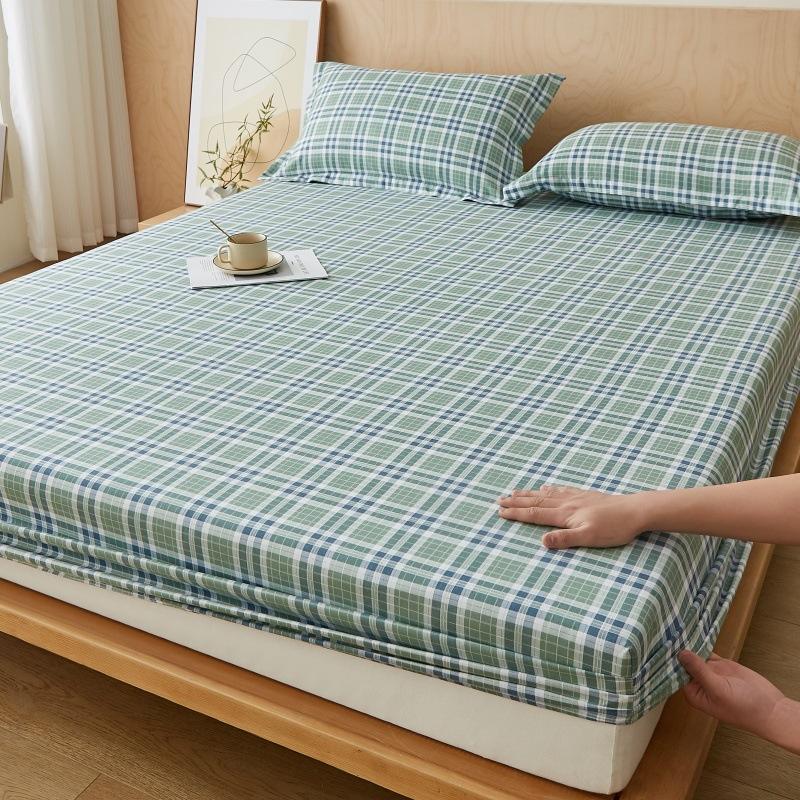 Fitted Sheet Single Piece Washed Cotton Non-Slip Brushed Mattress Cover Mattress Protector for Student Dormitory