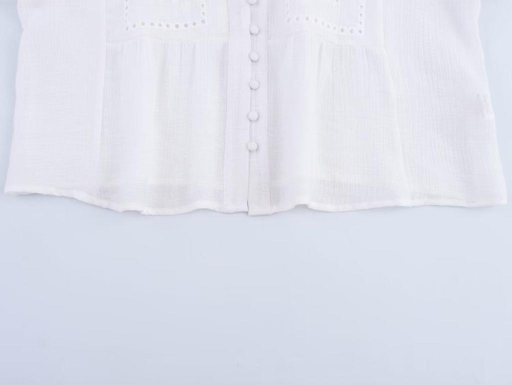 Women's European & American Style Hollow Embroidery Short Shirt - Spring 2025