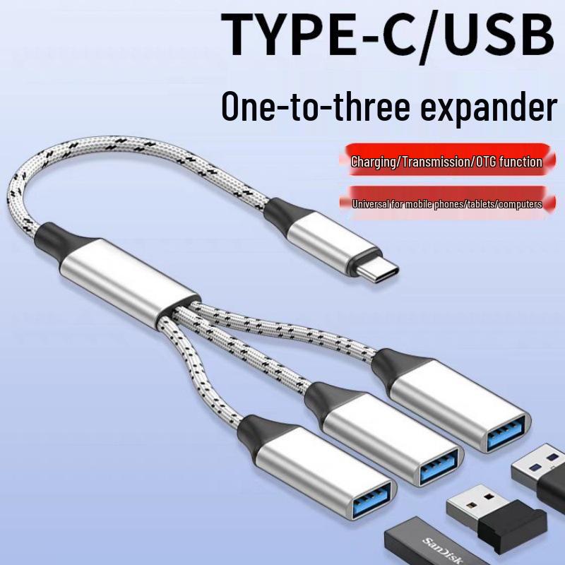 USB-A/Type-C 3-in-1 Splitter: Connect U Disk & Hard Drive for Phone, Computer, Car Charging Expansion.