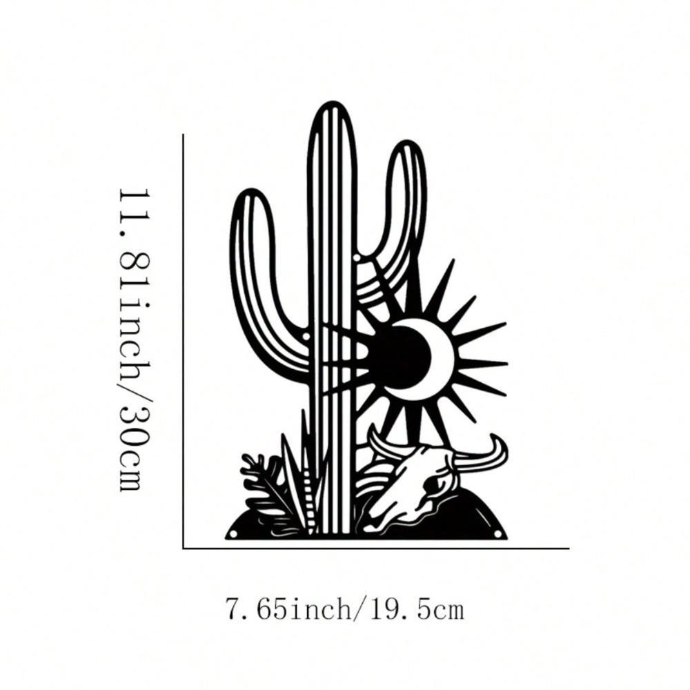 Metal Cactus Wall Art Sun Bull Design Elegant Black Iron Decor Living Room Balcony Gift