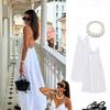 Ärmelloses Sommer Frauen Sexy Kleid Lose V-ausschnitt Solide Backless Casual Kleid Dame Strand Weiß Sling Kleider Weibliche Kleidung 24151