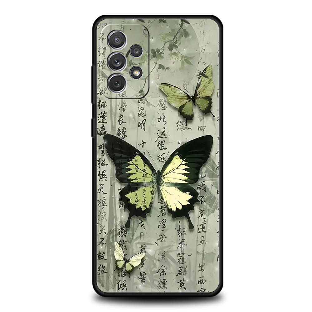Phone Case for Samsung Galaxy A55 A53 A52 A52S A51 A41 A35 A32 A25 A23 A15 A71 Soft TPU Style Butterfly Green Bamboo Creative