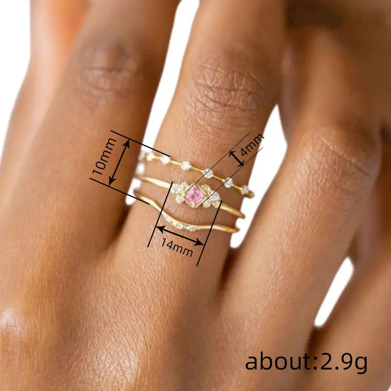 Princess Ring Three-piece Set, Pink Zircon Sweet Ring Girl, Niche Daily Model.