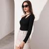 Autumn And Winter New Stock Sexy Hollow Waist Casual Long Sleeved Women'S T-Shirt Top