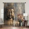 2pcs Buddha Head Print Curtains Magnolia Flower Pattern Zen Style Polyester Window Drapes for Living Room Bedroom Decor