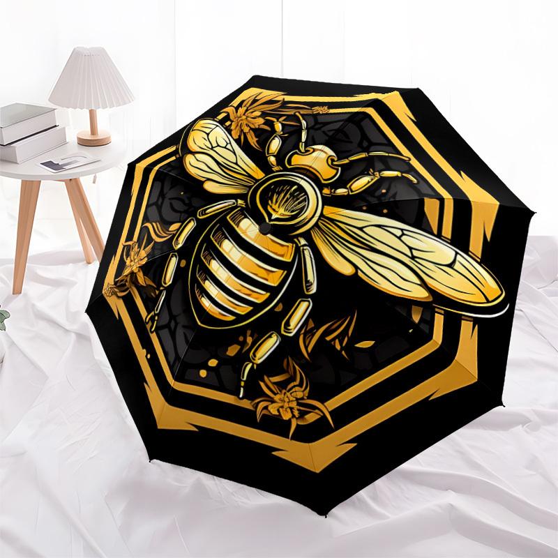 1pc Bee Honeycomb Automatic Folding Umbrella - Design, Durable Iron Frame for Travel, Outdoor, Beach Fashion Accessory A0920045