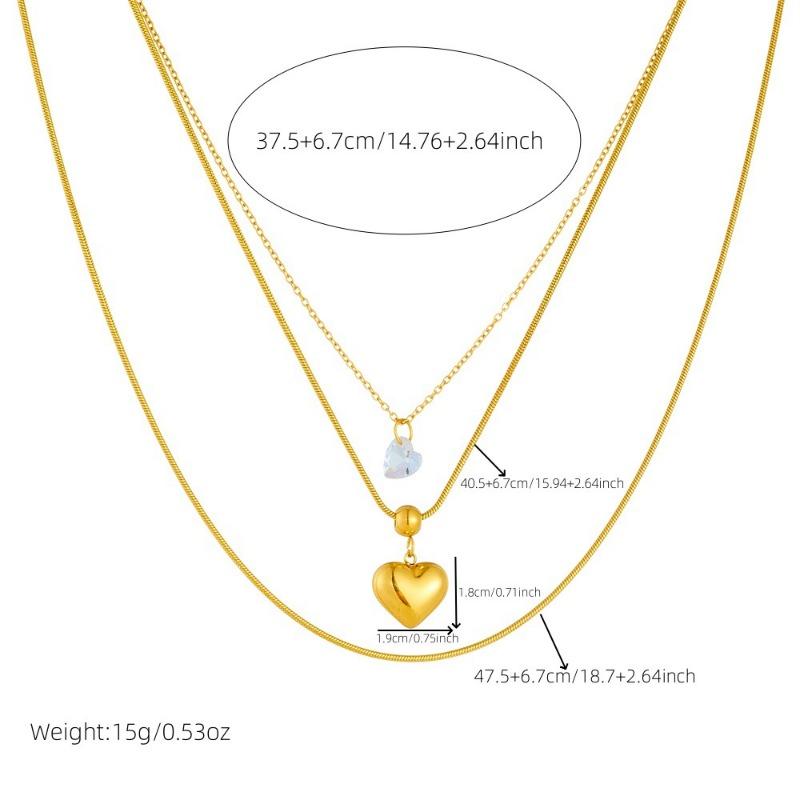 Layered Heart Pendant Necklace For Women Gold Plated Stainless Steel Zircon Fashion Jewelry