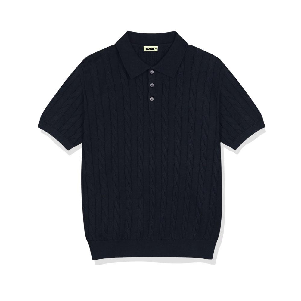 Wenil Mid-On Cable Button Collar Short Sleeve Knit 4 Colors [Wask_1001]