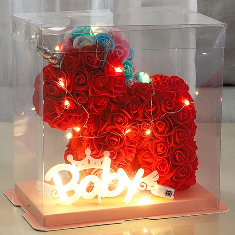23*23CM Artificial Flower Unicorn with Wings PE Foam Flower Rose Rabbit Valentine's Day Wedding Gift Anniversary Festival Gift Box for Girlfriend