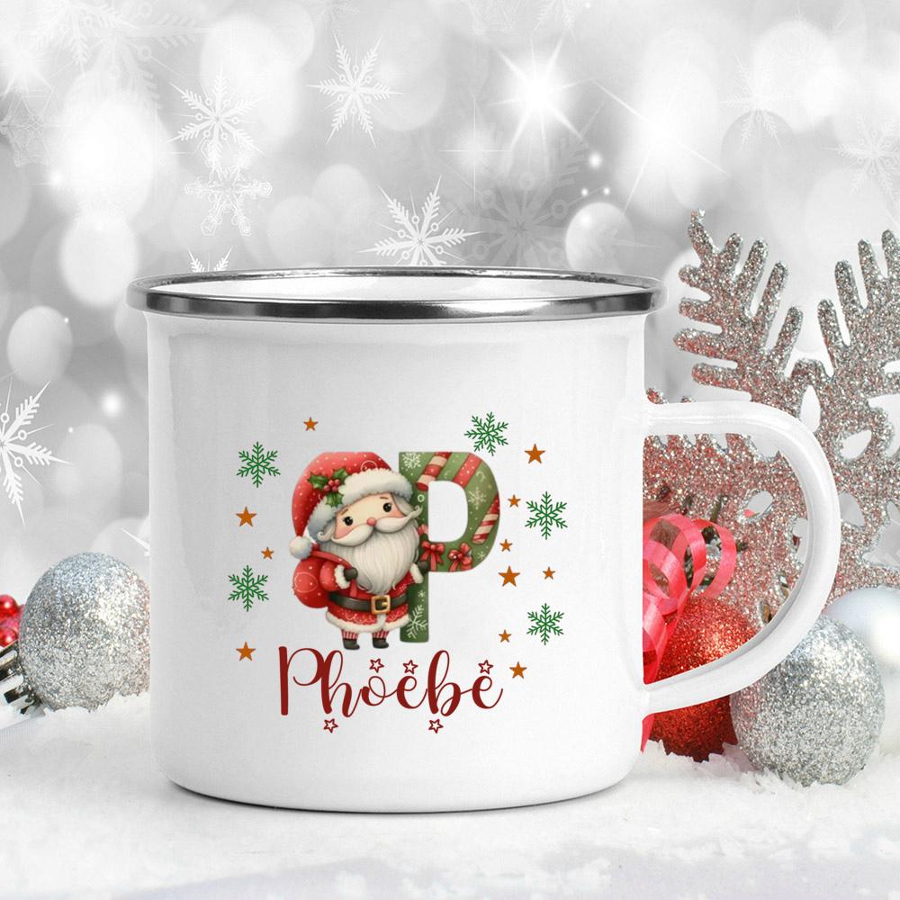 Personalisierte Weihnachten mit Namen Tasse Heiße Schokolade Schokoladen Tasse Getränke Saft Tasse Weihnachtsdekor weiße Emaille Tassen Weihnachten Geschenk
