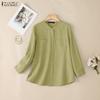 ZANZEA Kadın Günlük Yuvarlak Yaka Düz Renk 3/4 Kol Bol Bluz