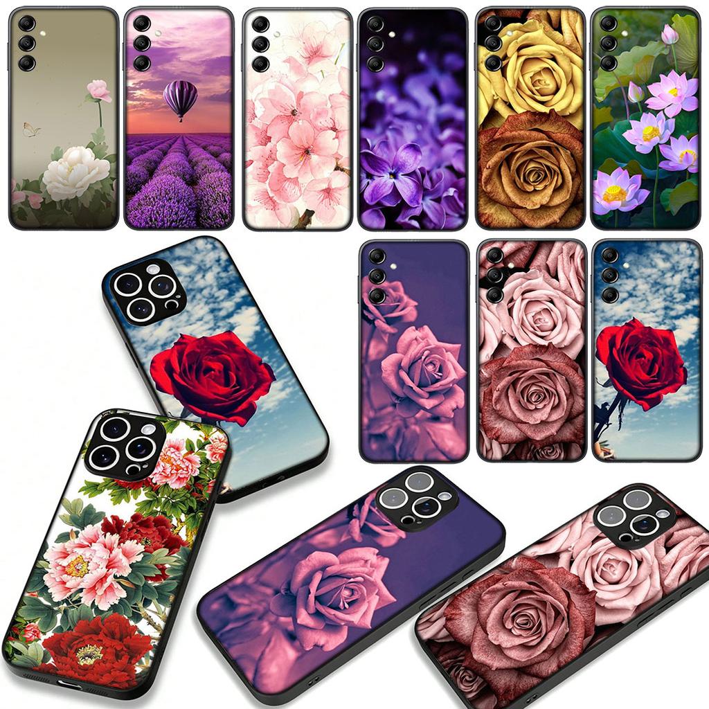 Rose Purple Lotus flower Peony Phone Cover Case for Apple iPhone 16 15 14 Plus 13 12 Mini 17 Pro Max + 16E Air 16+ ProMax Casing