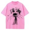 T-shirt Oversize en Coton Croquis de Chien Écritures Amusantes Streetwear T-shirt Unisexe