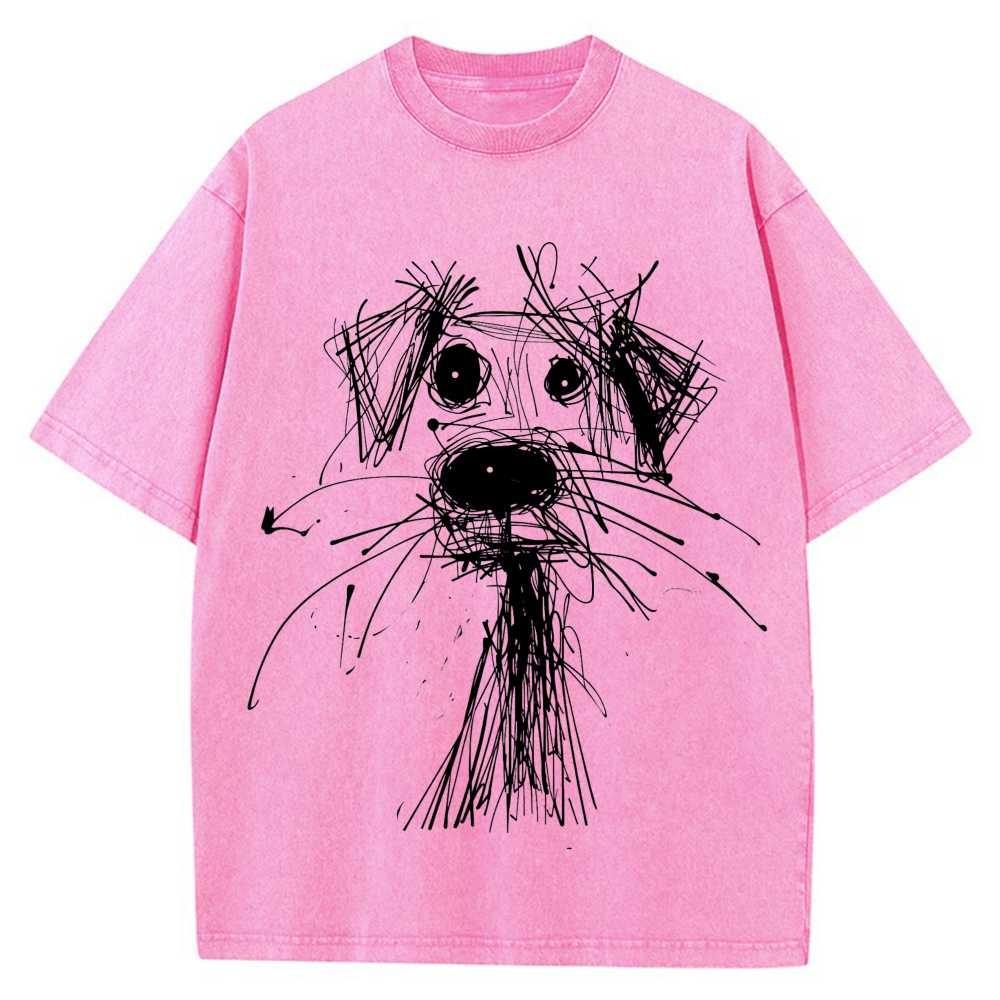 T-shirt Oversize en Coton Croquis de Chien Écritures Amusantes Streetwear T-shirt Unisexe