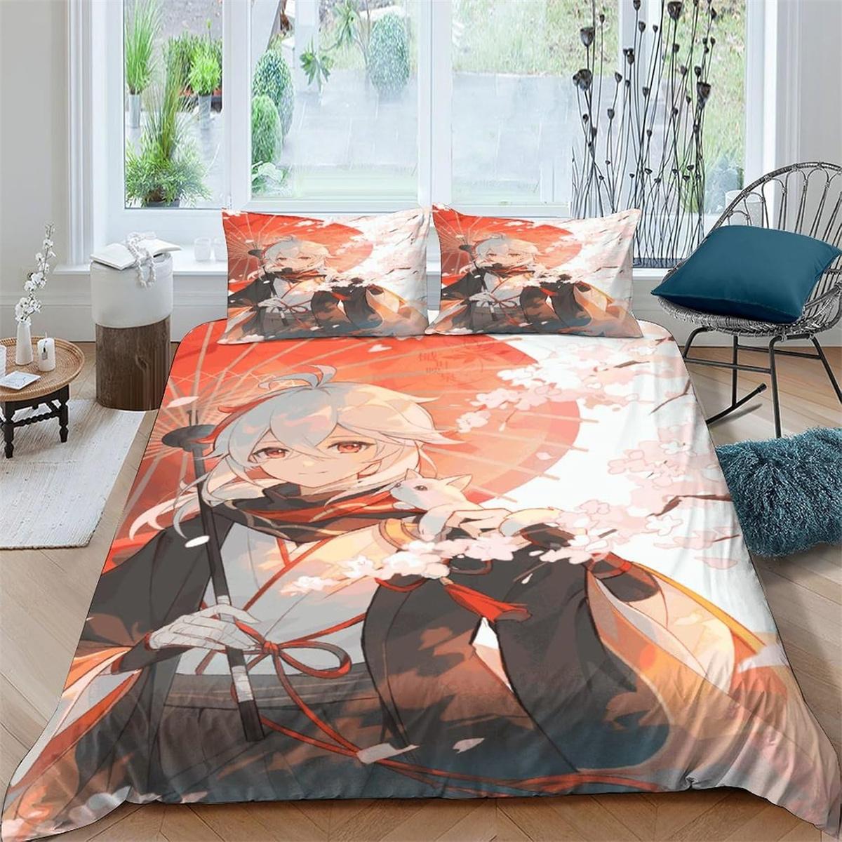 

Genshin 3D Printed Duvet Cover Set with Pillowcases for Boys And Girls, Microfiber Bedding Sets with Hidden Zipper Closure 135*200cm