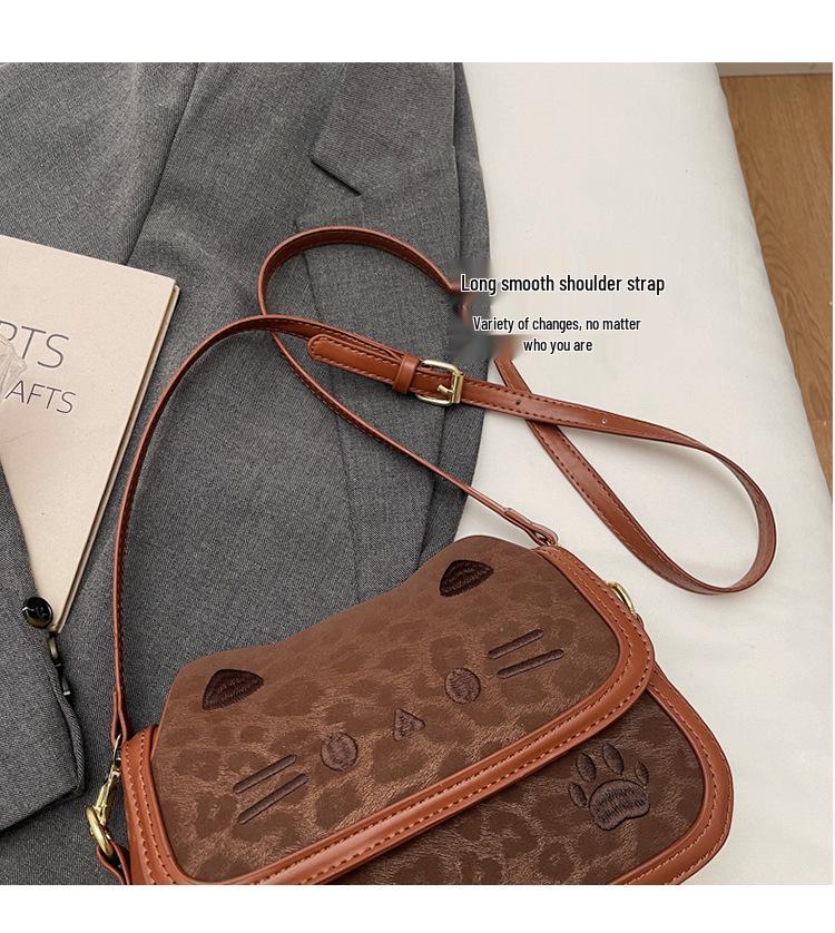 Korean Style Cartoon Kitten Crossbody Bag - Cute Retro Matte Shoulder Bag for Girls and Students