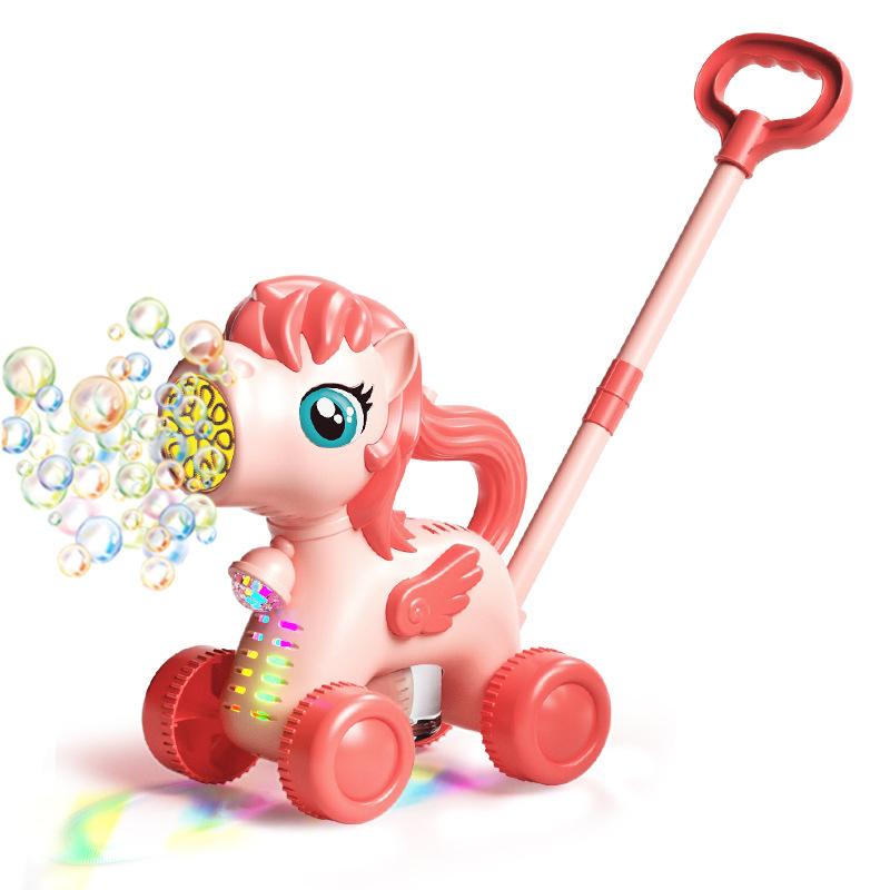 Dětský kreslený jelen Tlačítkový bublifuk Chodítko Kočárek 2v1 Elektrický bublifuk Auto Zvuk a světlo Venkovní hračka
