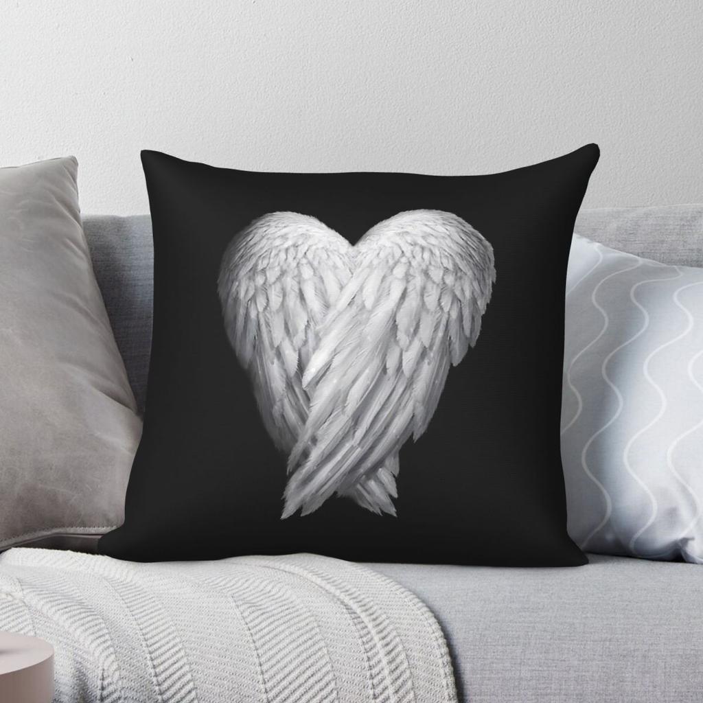 Engelsflügel in Herzform Quadratischer Kissenbezug Polyester Leinen Samt Kreativer Reißverschluss Dekor Kissenbezug für Sofakissen Auto Kissenbezug 45x45