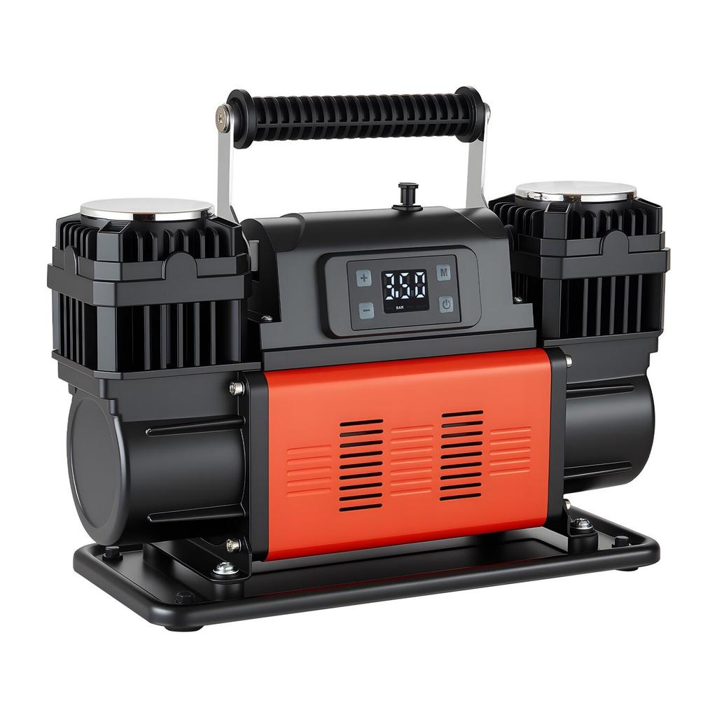 Compressore d'aria ad alte prestazioni a doppio cilindro, Gonfiatore portatile per pneumatici con arresto automatico 300L/min, Pompa d'aria 12V 150PSI per fuoristrada con display digitale LCD e adattatori