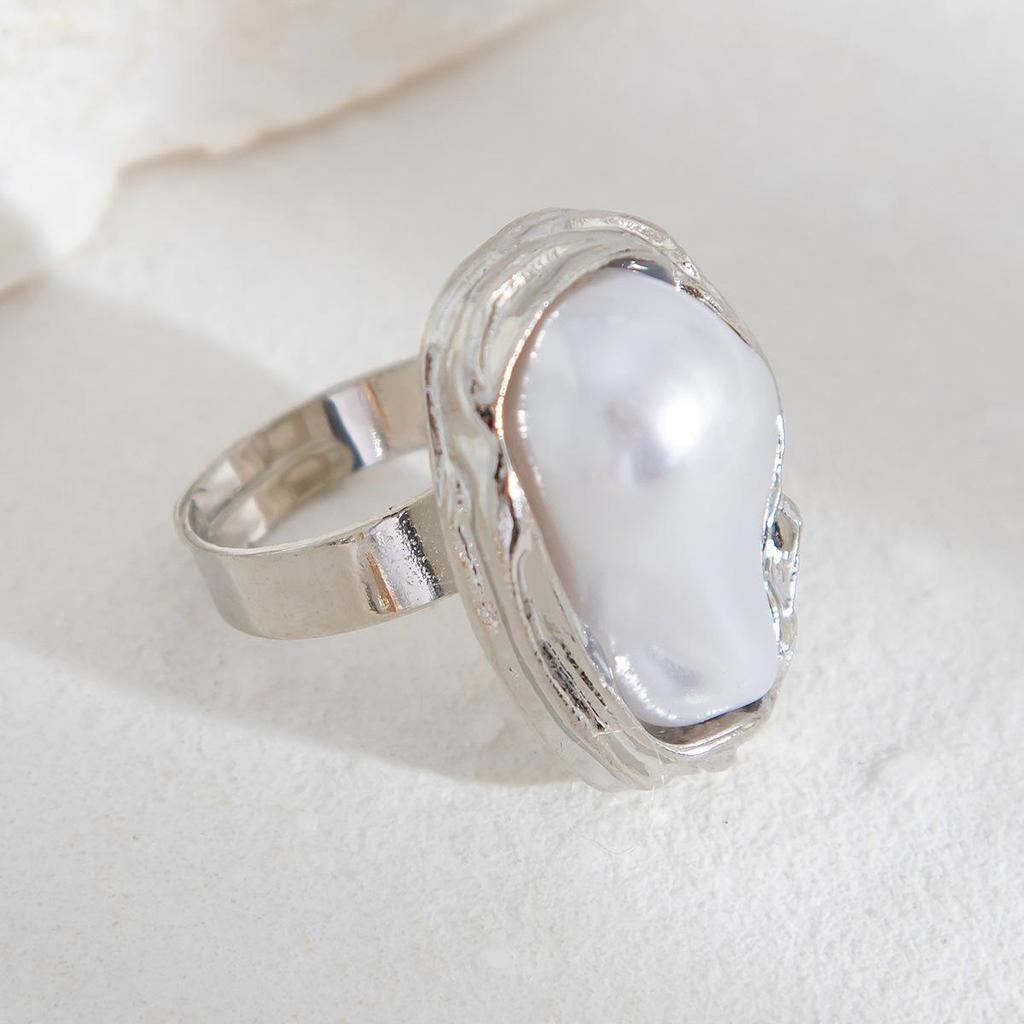 Opening Adjustable Pearl Flowers Rings Vintage Gold Silver Color Retro Exaggerated Metal Alloy Hollow Finger Ring for Women Geometric Jewelry Anillos