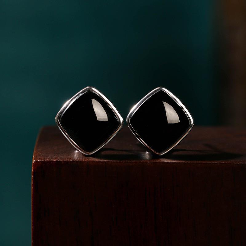 

Серьги-пусеты Aieryuan из граненого черного агата с иглой из серебра 925 пробы Silver Plated