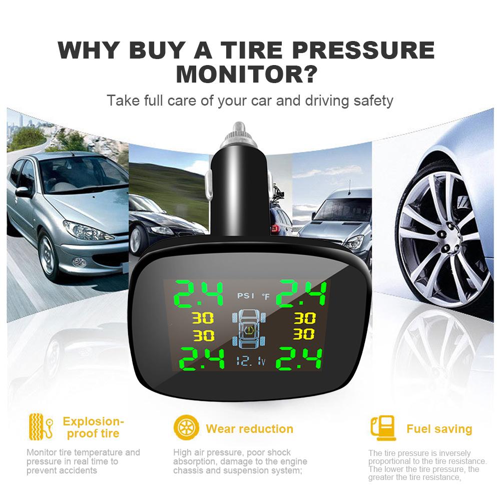 Tire Pressure Monitoring System with 4 Sensors Tyre Temperature Monitor Universal TPMS for Car Sedan SUV