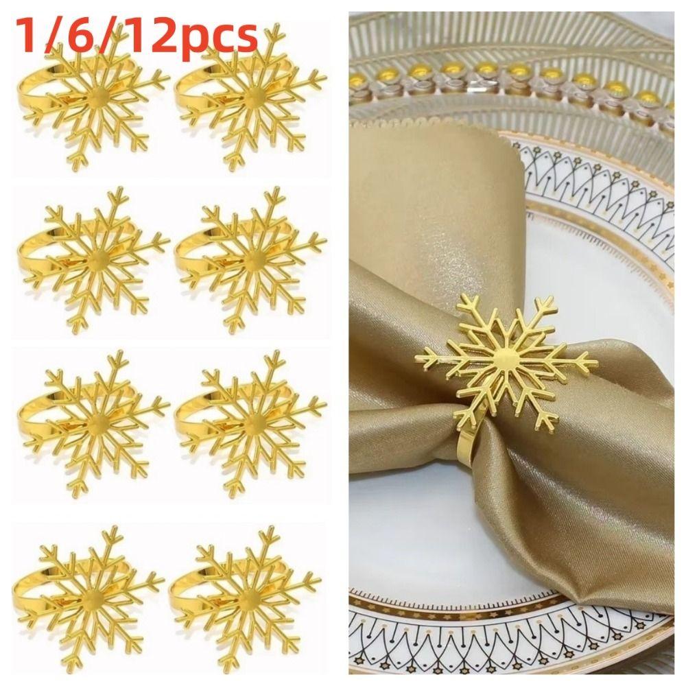 1/6/12pcs Silver/Gold Snowflake Napkin Ring Buckles Christmas Holiday Metal Napkin Holder New Year Gift Dinnig Table Decoration